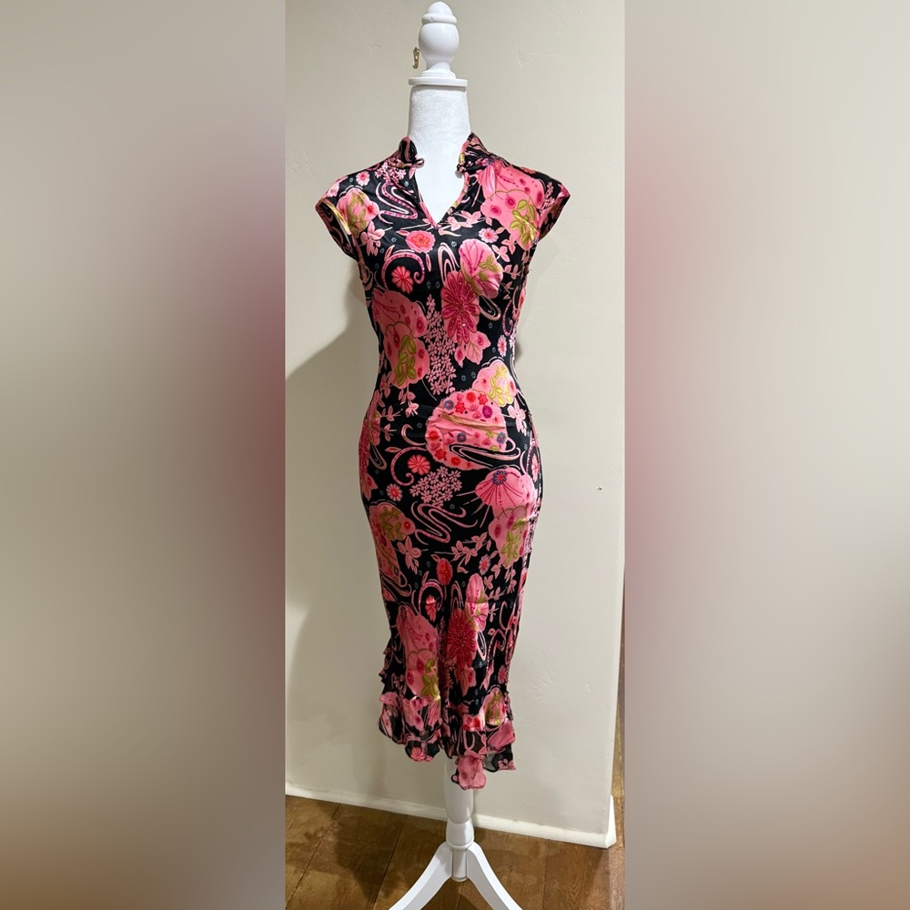 Charlotte Russe Pink and Black Floral Midi Dress